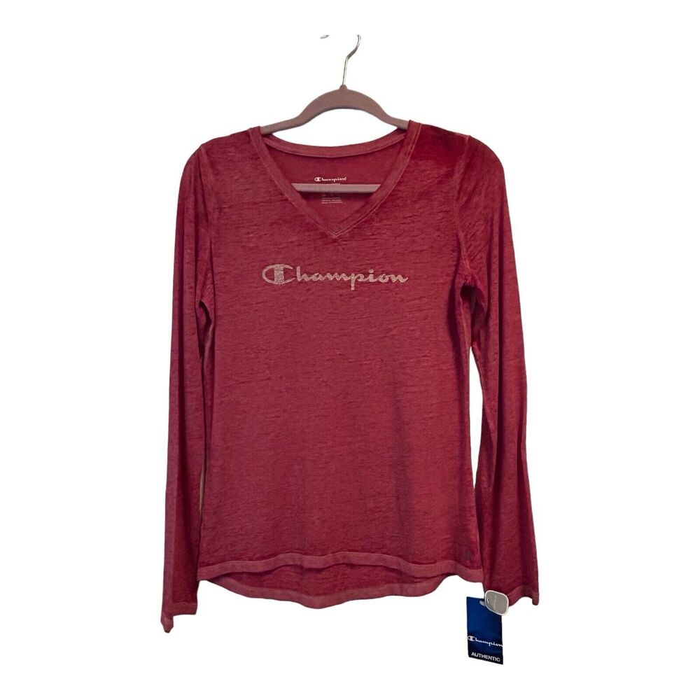 Champion Long Sleeve Tshirt Deep Raspberry Pink Heather Washed Womens S NWT READ